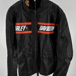 NWT- Harley-Davidson Men's Black and Red Varsity Jacket-Genuine Leather